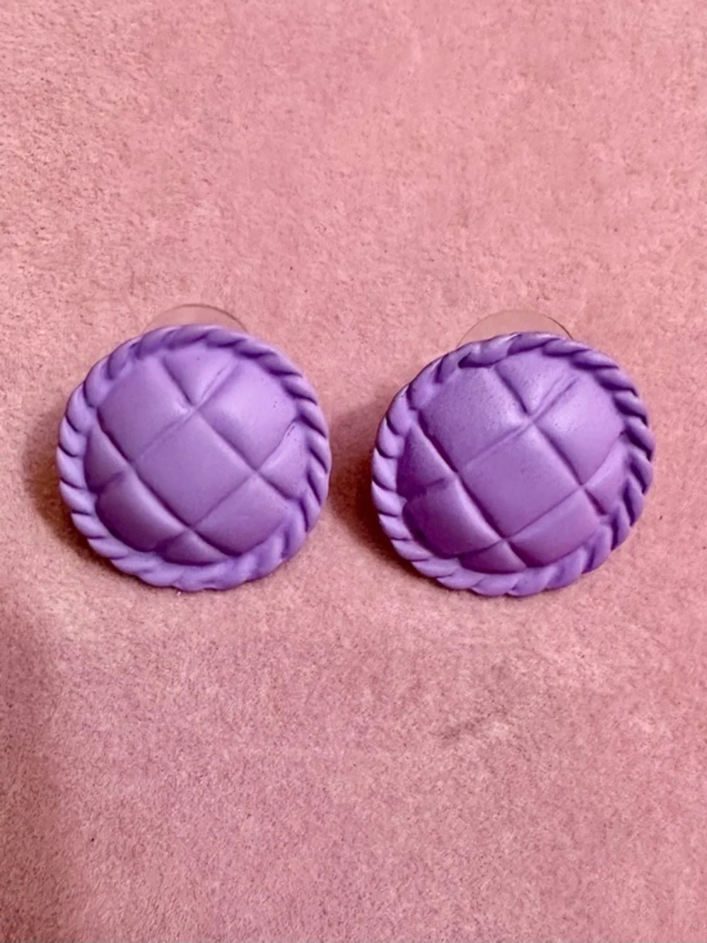 Lavender Woven Button Stud Earrings